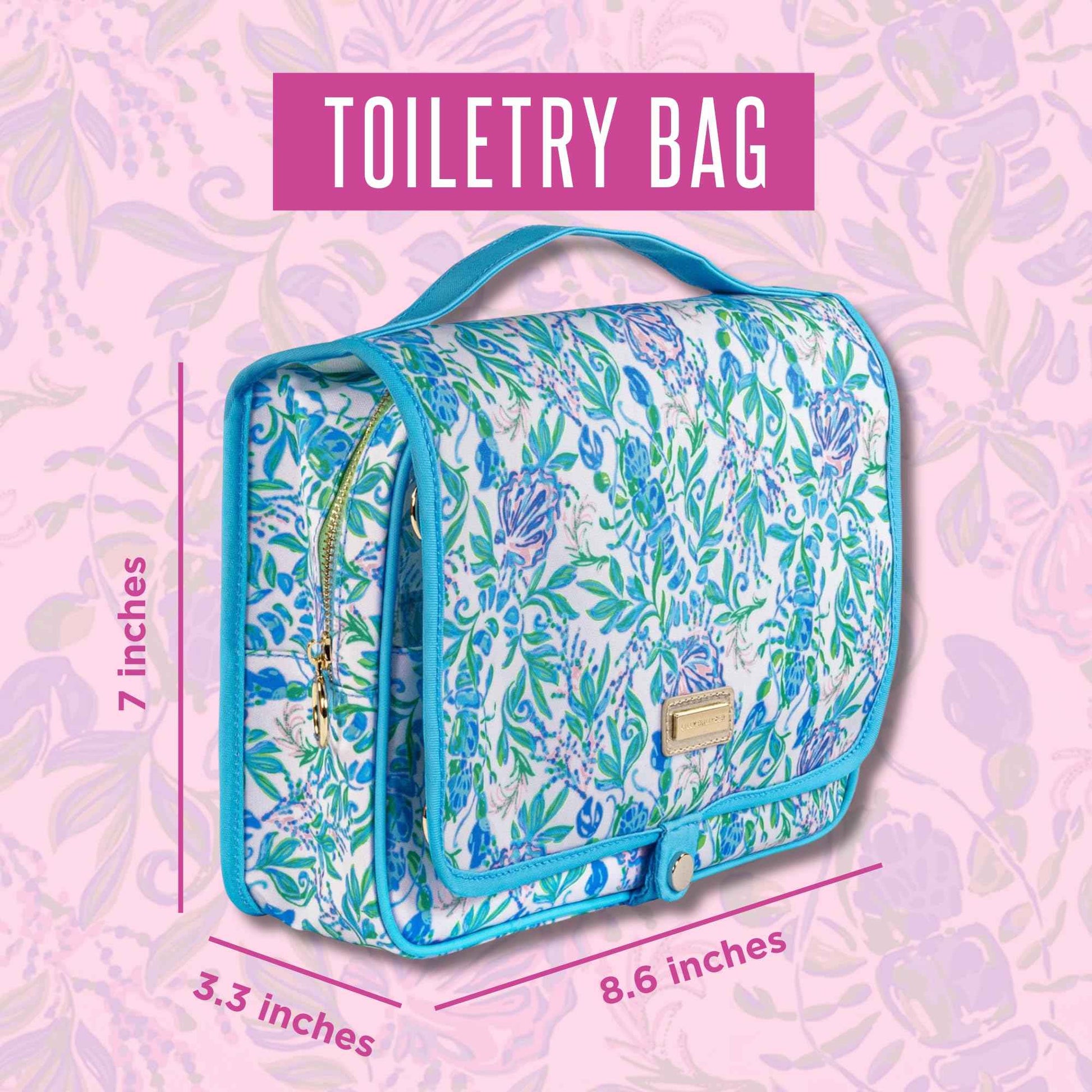 Lilly Pulitzer Travel Toiletry Bag with Handle, Pockets, and Zipper, Hanging Travel Organizer for Makeup and Toiletries, Just a Pinch