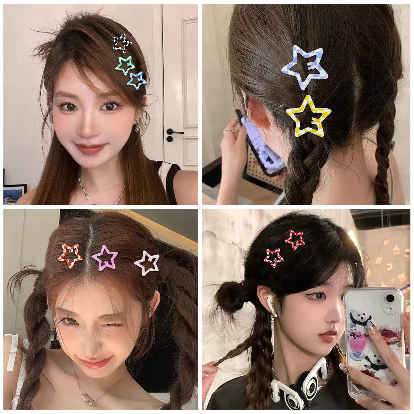 30Pcs Checkered Star Y2K Aesthetic Metal Snap Hair Clips and Barrettes for Women - Cute Non-Slip Kawaii Accessories for Braids and Girls