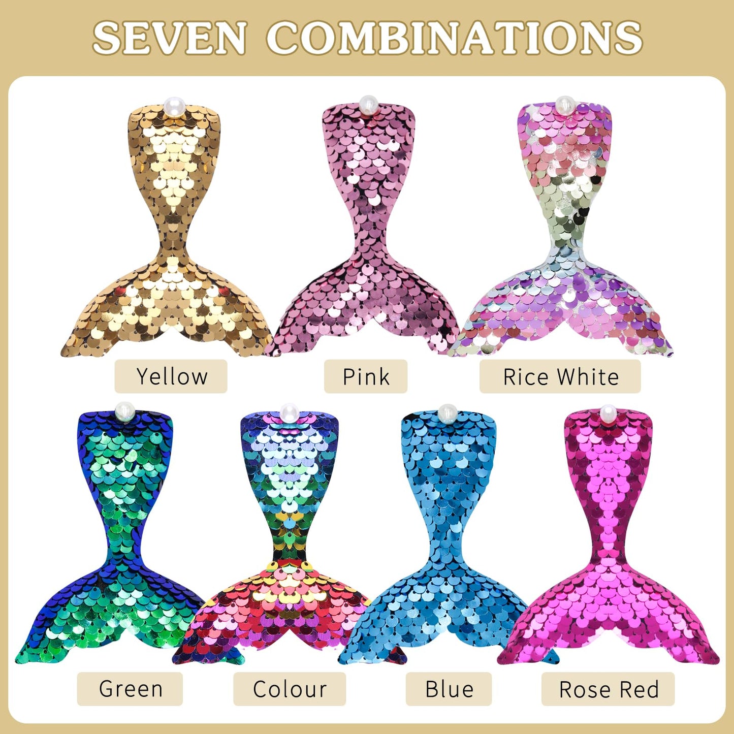 Simfree 7 PCS Mermaid Hair Clip,Sequins Hair Clips Barrettes Princess Glitter Girls Hairpin,Iridescent Elegant Bling Hair Accessories with Pearl for Girls Women Ladies-Mix Colors