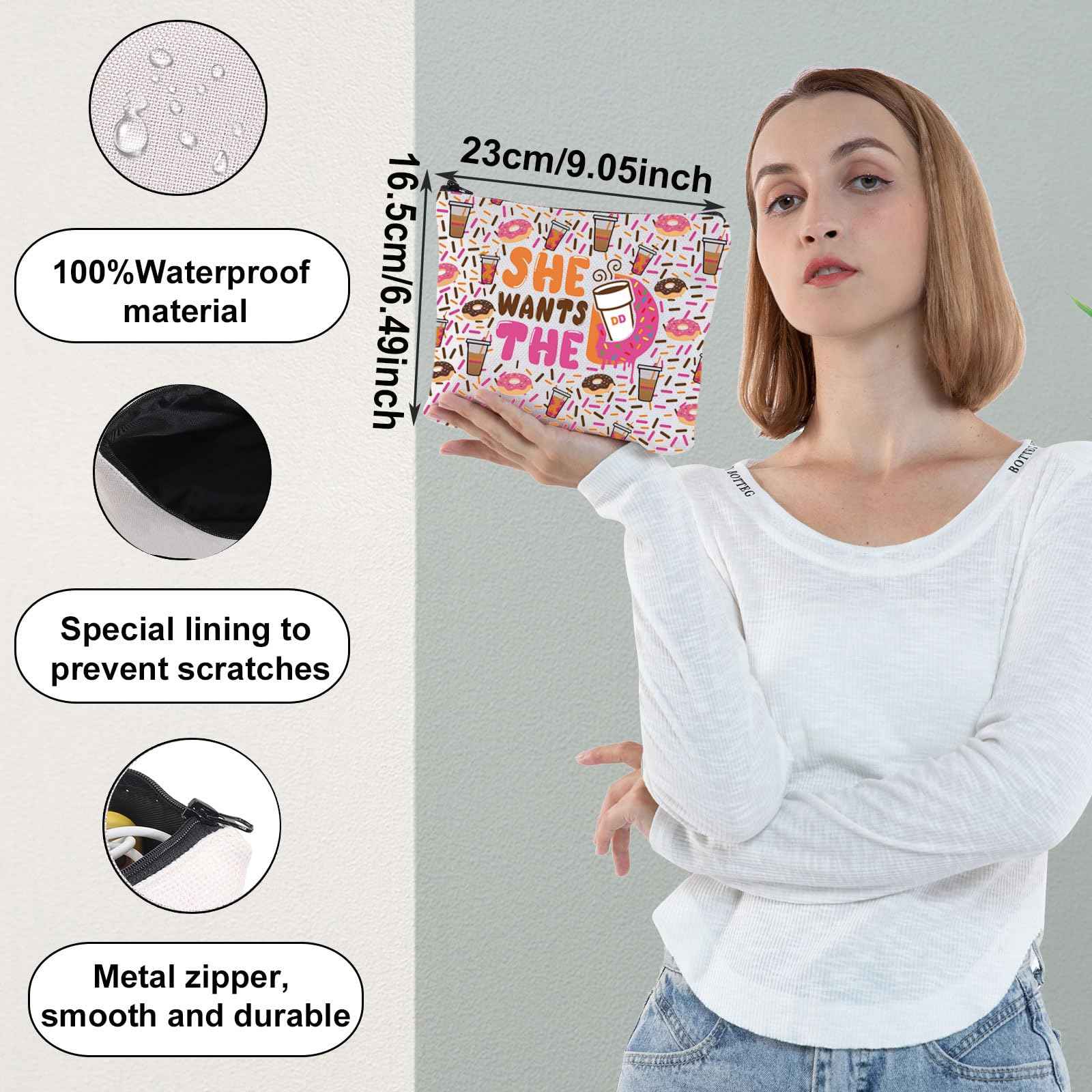 WZMPA Donuts and Coffee Cosmetic Makeup Bag Donuts Lover Gift She Wants The Donuts Makeup Zipper Pouch Bag For Friend Family (She wants the F)