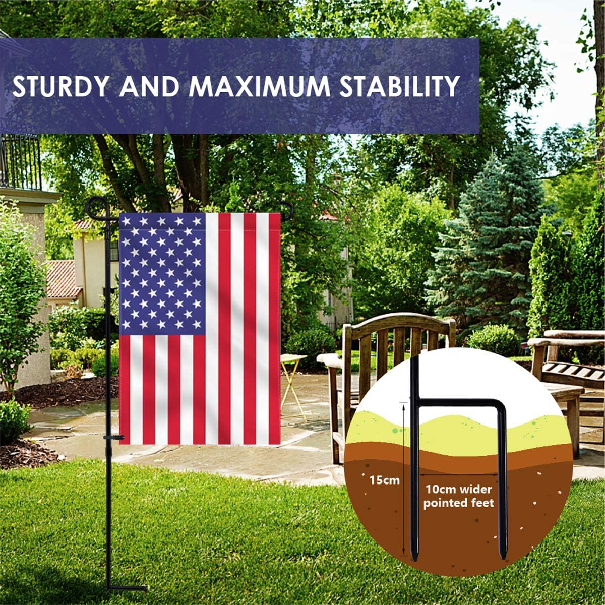 YEAHOME 3PC Garden Flag Holder Stand, Weather-Proof Yard Flag Pole Black Metal Powder-Coated Flagpole with Tiger Clip and Rubber Stopper for Garden Flags Outdoor Decorations