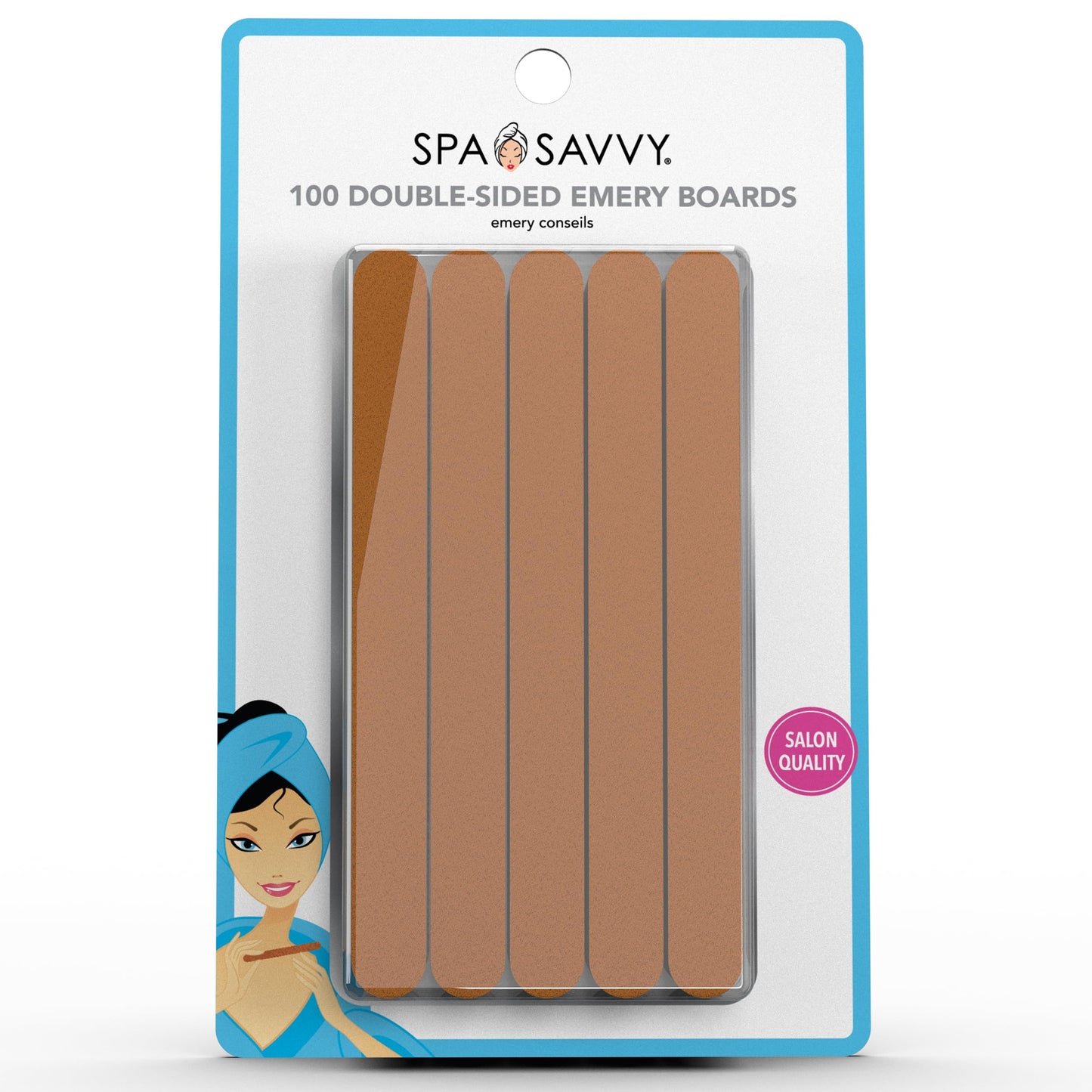 Spa Savvy Nail File Set, 100 Count, Double Sided 4.5 Inch Emery Board Nail Files for Natural Nails Care, Pedicure and Manicure Tools