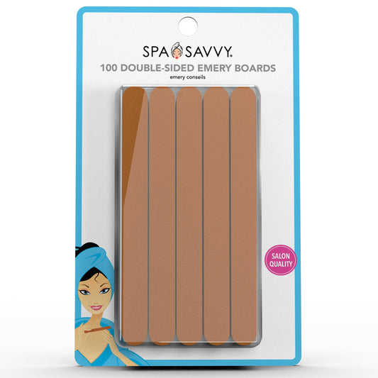 Spa Savvy Nail File Set, 100 Count, Double Sided 4.5 Inch Emery Board Nail Files for Natural Nails Care, Pedicure and Manicure Tools