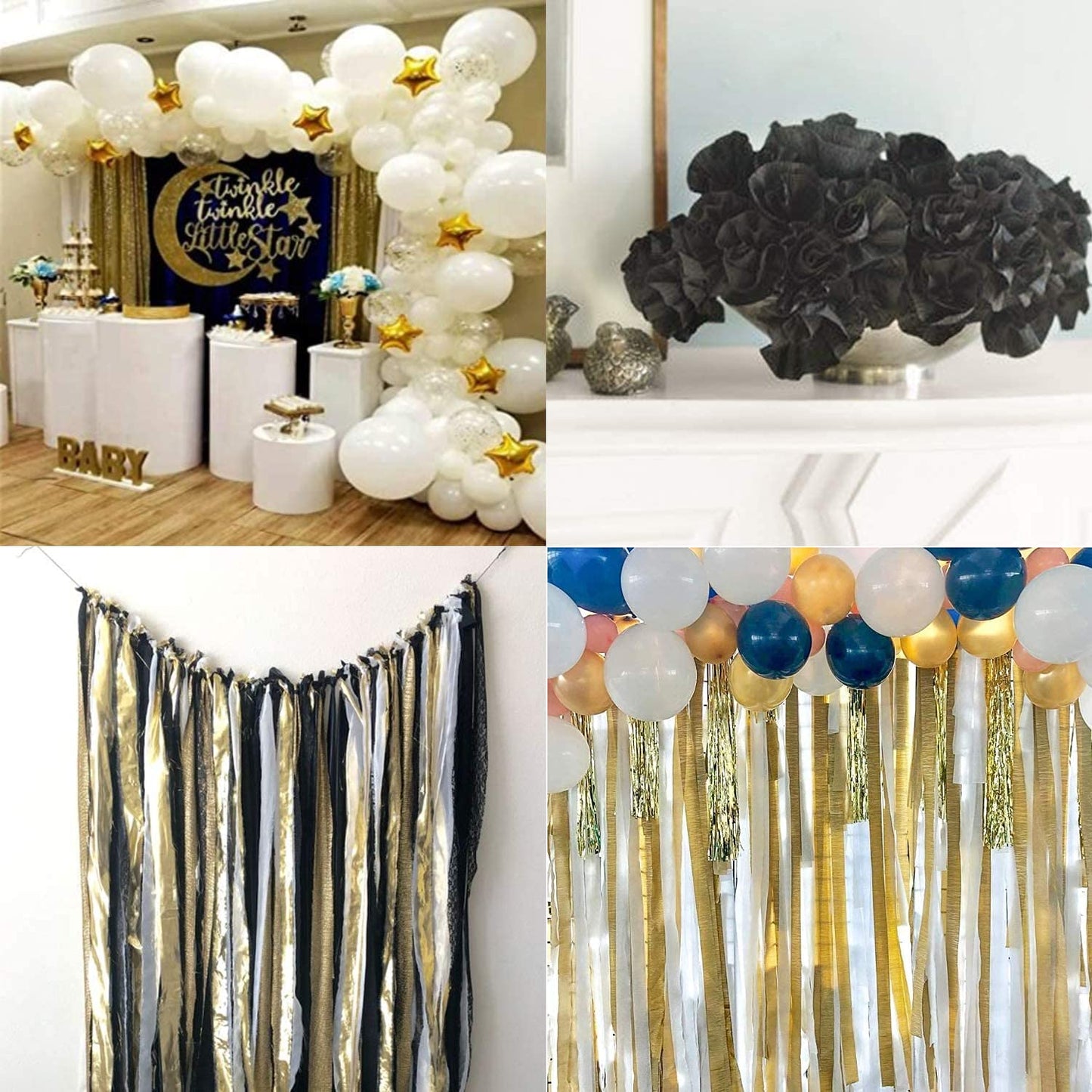 PartyWoo Crepe Paper Streamers 6 Rolls 492ft, Pack of Gold, Silver and Black Party Streamers for Party Decorations, Birthday Decorations, Wedding Decorations (1.8 Inch x 82 Ft/Roll)