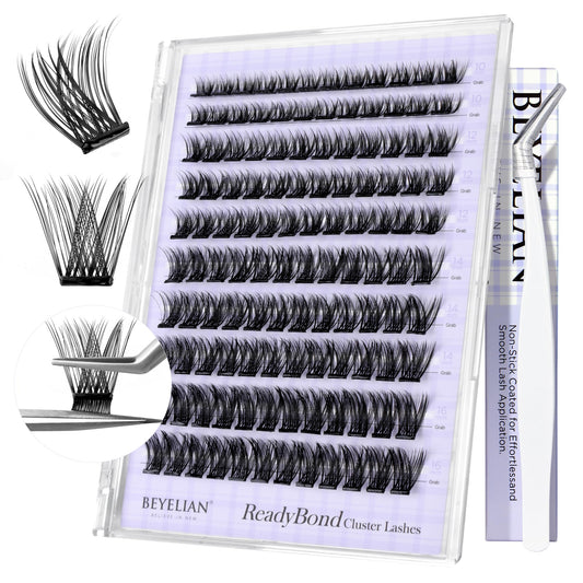 BEYELIAN Self Adhesive Cluster Lashes, No Glue No Remover Needed Press On Lashes, 72 Pcs D+ Curl Self Stick Eyelashes, 1 Step DIY Lash Easy to Apply at Home (Z10,10-16mm)