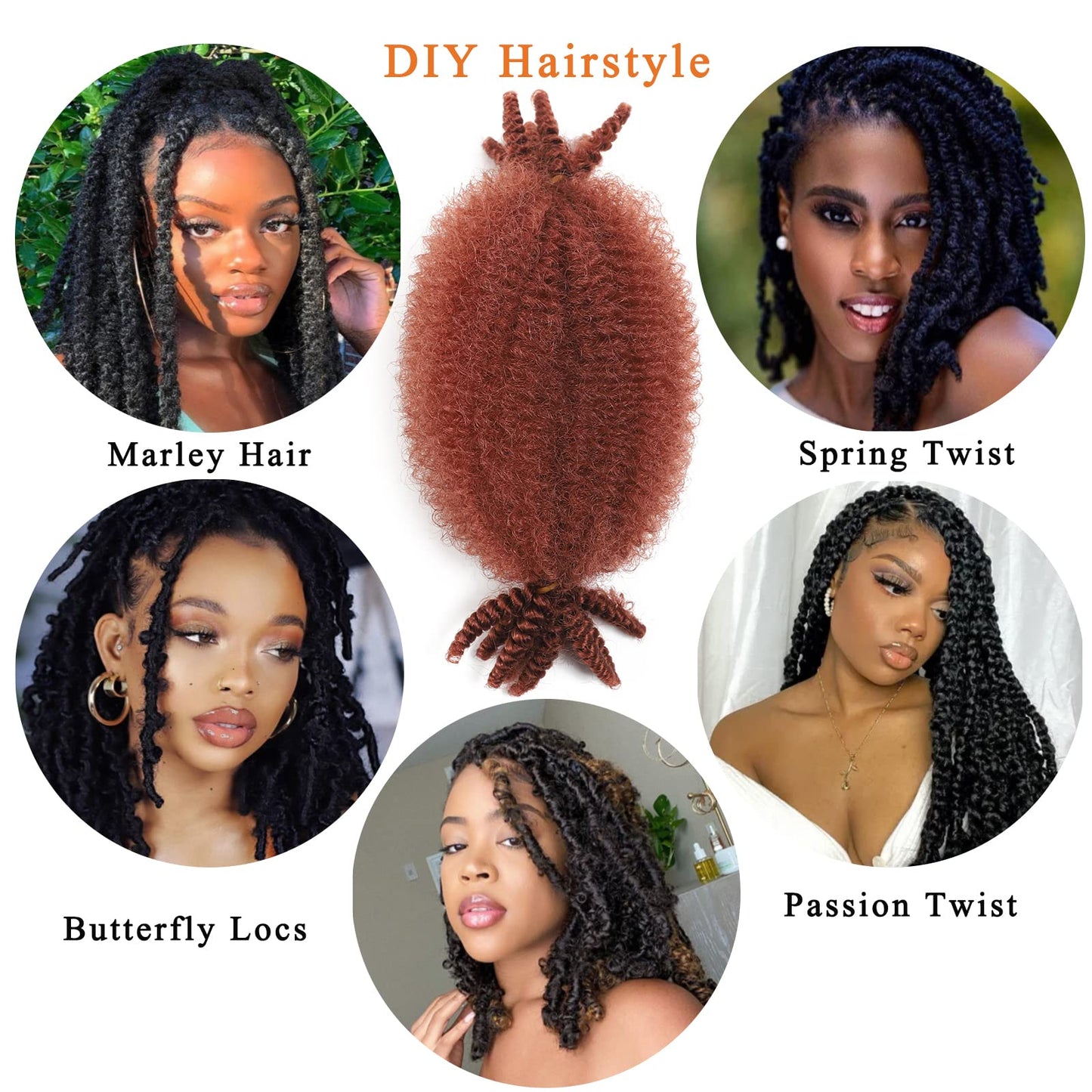 8 Packs Marley Twist Braiding Hair 350 Ginger 8 inch Afro Spring Twist Hair Pre Separated Synthetic Twisted Up Springy Afro Twist Hair for Soft Locs 350 Marley Twist Hair Ginger Braiding Hair