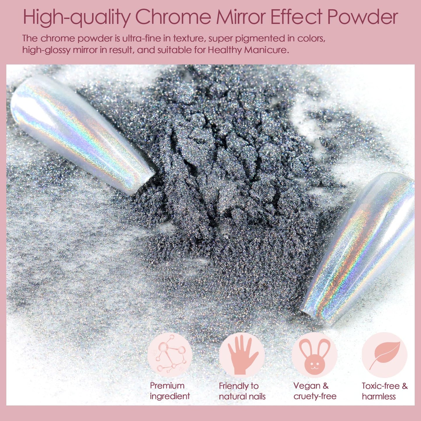 Allstarry Chrome Nail Powder 4pcs White Pearl Chrome Pigment Powder Iridescent Holographic Nail Glitter Dust Metallic Mirror Effect Pigment for Nail Gel Manicure DIY at Home Salon Women Gifts