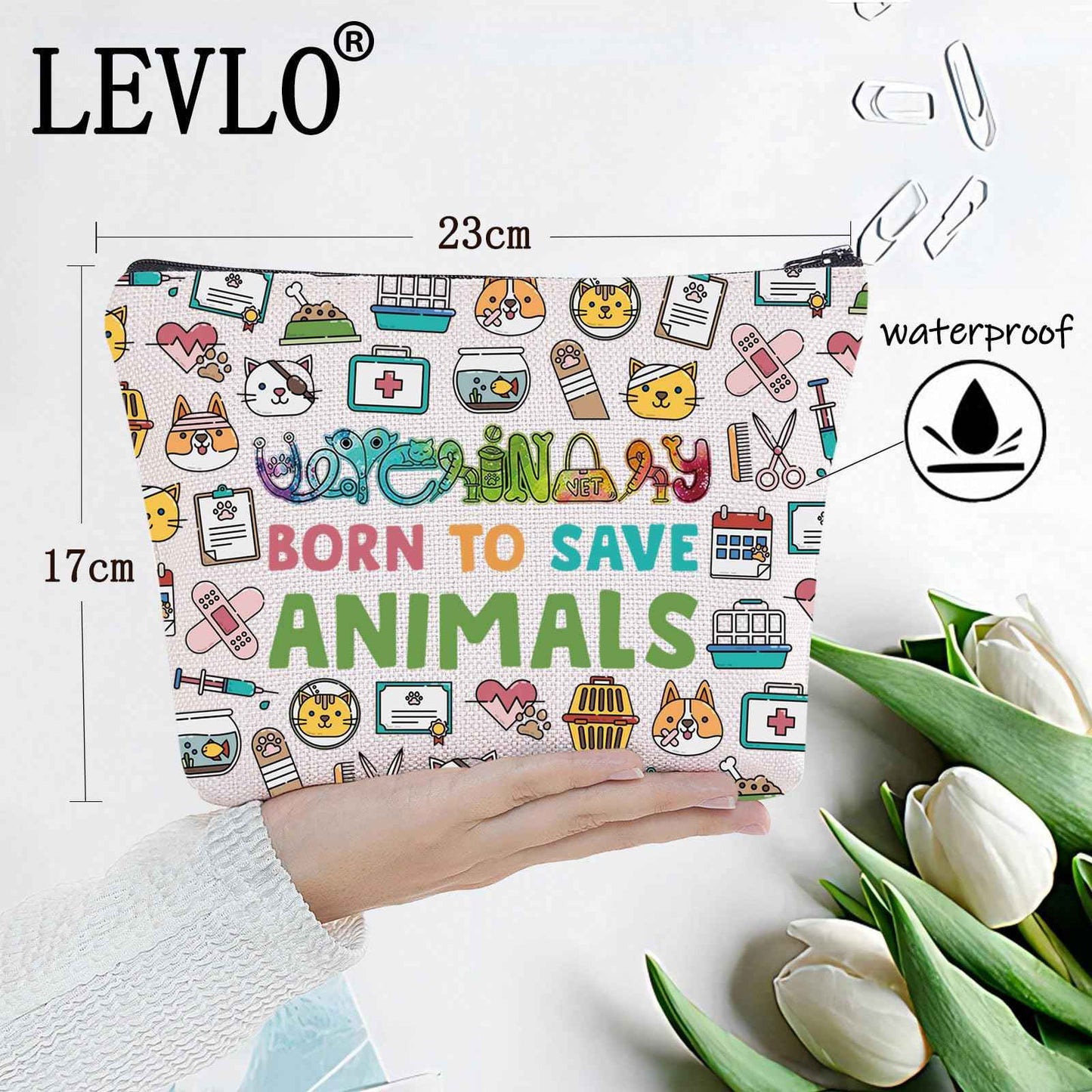 LEVLO Veterinarian Cosmetic Make Up Bag Veterinary Technician Gift Born To Save Animals Makeup Zipper Pouch Bag For Veterinarian Assistant Student (Save Animals F Bag)