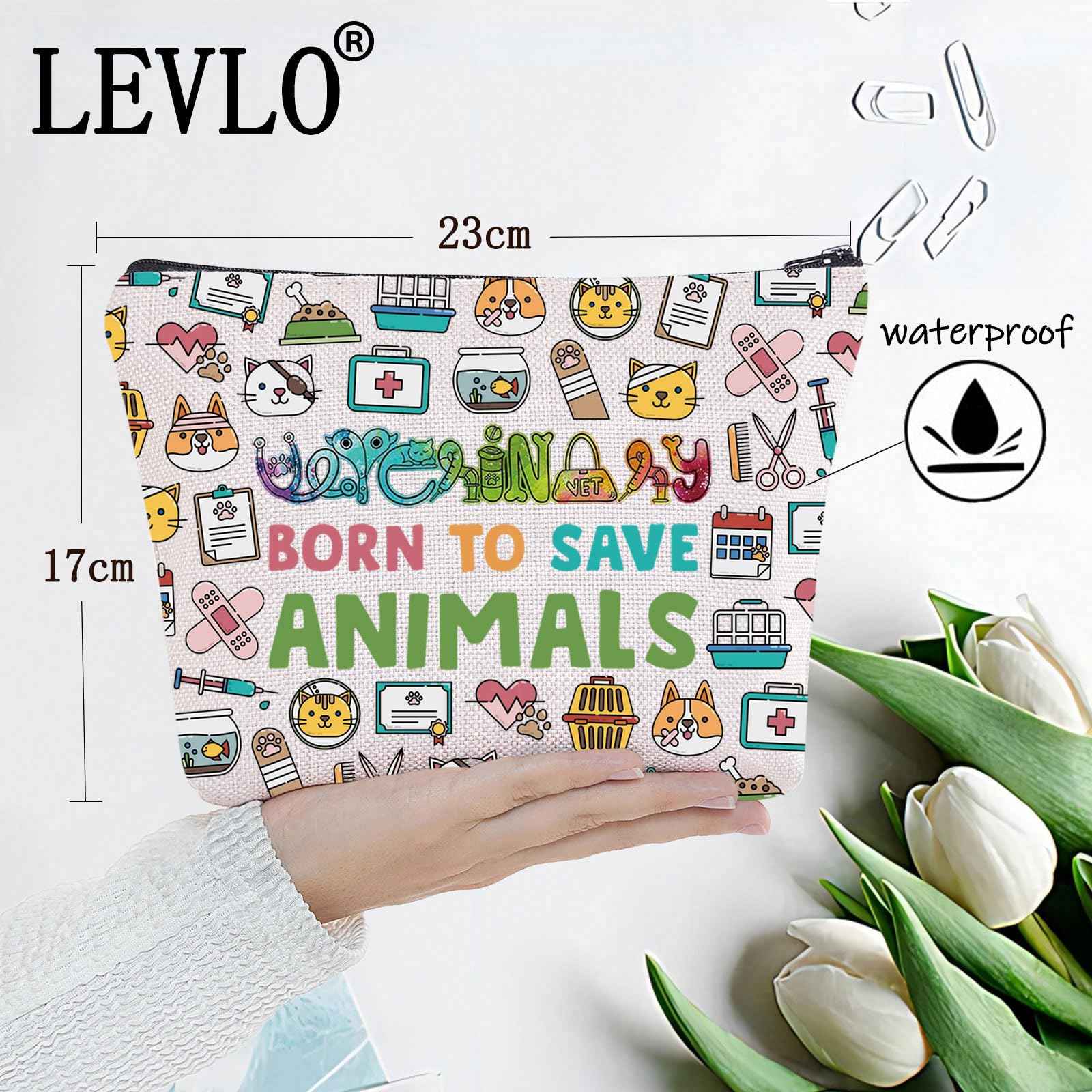 LEVLO Veterinarian Cosmetic Make Up Bag Veterinary Technician Gift Born To Save Animals Makeup Zipper Pouch Bag For Veterinarian Assistant Student (Save Animals F Bag)