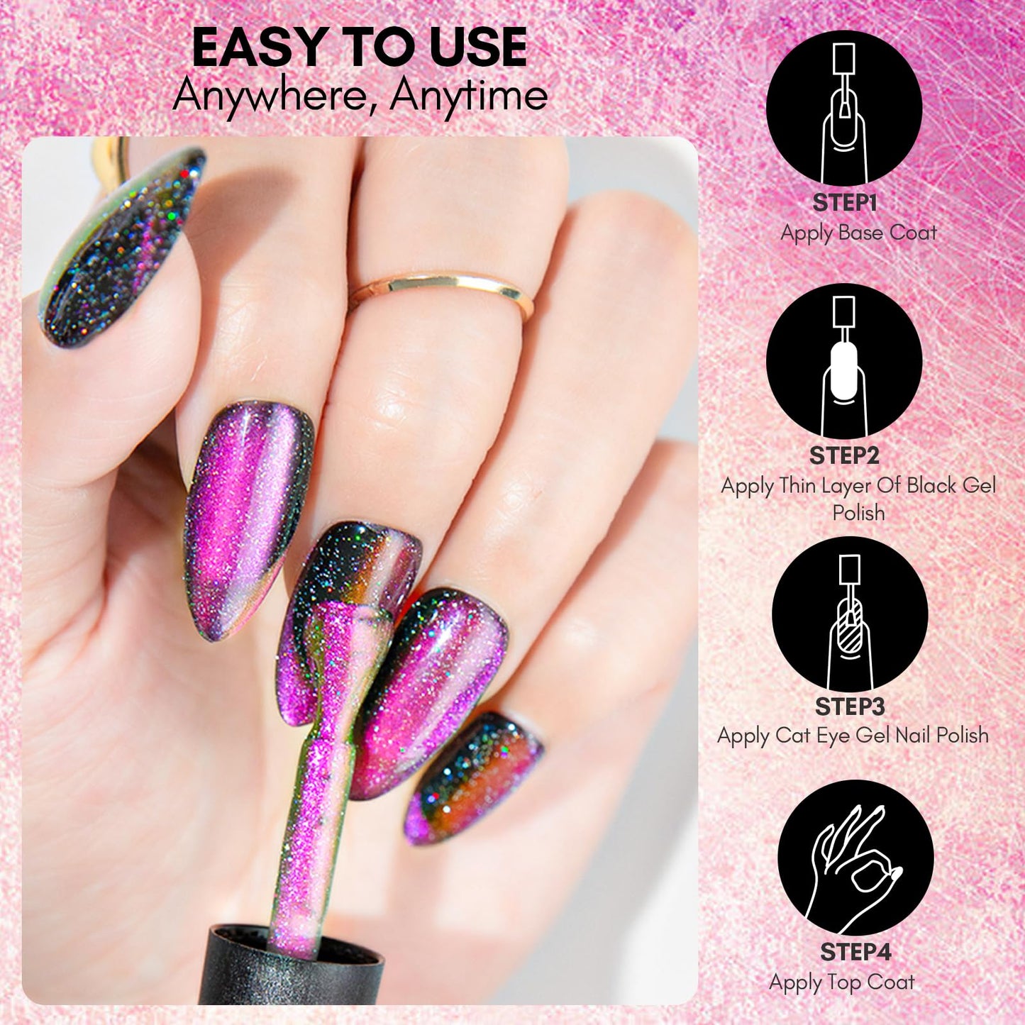 Makartt Gel Nail Polish, Black Hole Cat Eye Gel Polish 10ml Sparkly Cat Eye Glitter Spring Gel Polish with Magnet Stick Soak Off UV/LED Manicure Nail Art Designs-Wine & Shine