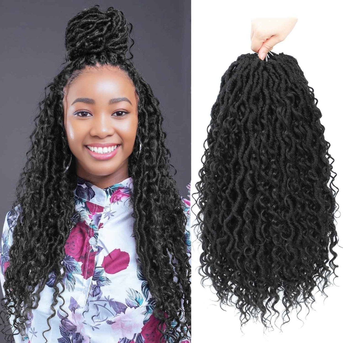 Forevery Goddess Locs Crochet Hair 16 Inch Faux Locs Crochet Hair Pre Looped Crochet Hair for Black Women 6 Packs Black Boho Crochet Locs with Curly Ends 1B