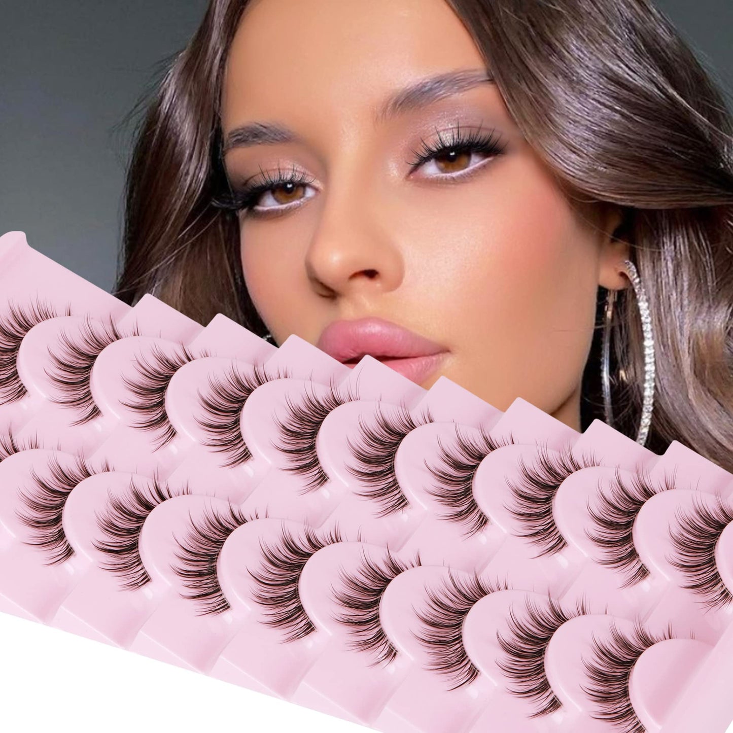 Natural Lashes with Clear Band False Eyelashes Pack 10 Pairs Fluffy Wispy False Lashes Natural Look 14MM Fake Eyelashes that Look Like Extensions