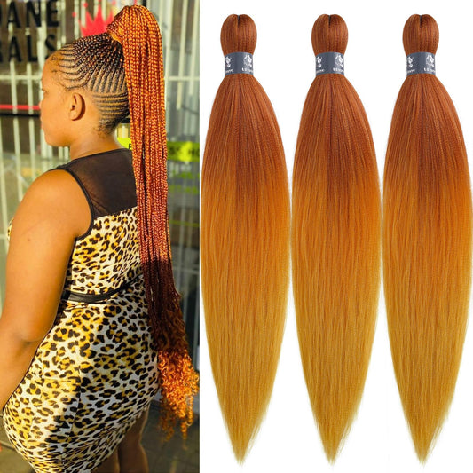 UPruyo Ginger Orange Braiding Hair Pre Stretched Kanekalon Colored Ombre Braiding Hair Extensions for Braiding Box Braids Knotless Prestretched Pre Sectioned Braiding Hair Ombre 26 inch