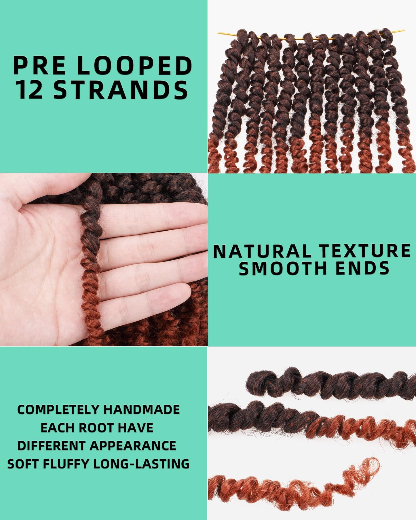 Miss Sula Passion Twist Hair-Pre-twisted Passion Twists,Pre-Looped Crochet Braids Made Of Bohemian Hair Synthetic Braiding Hair Extensions (6 Inch(Pack of 8), T1B/350)