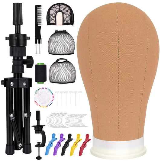 cenoz 22 Inch Wig Head, Canvas Mannequin Head for Wigs, Wig Stand Tripod with Head, Manikin Canvas Head Block Set for Wigs Making Display with Wig Caps, T Pins C Pins Set Bristle Brush