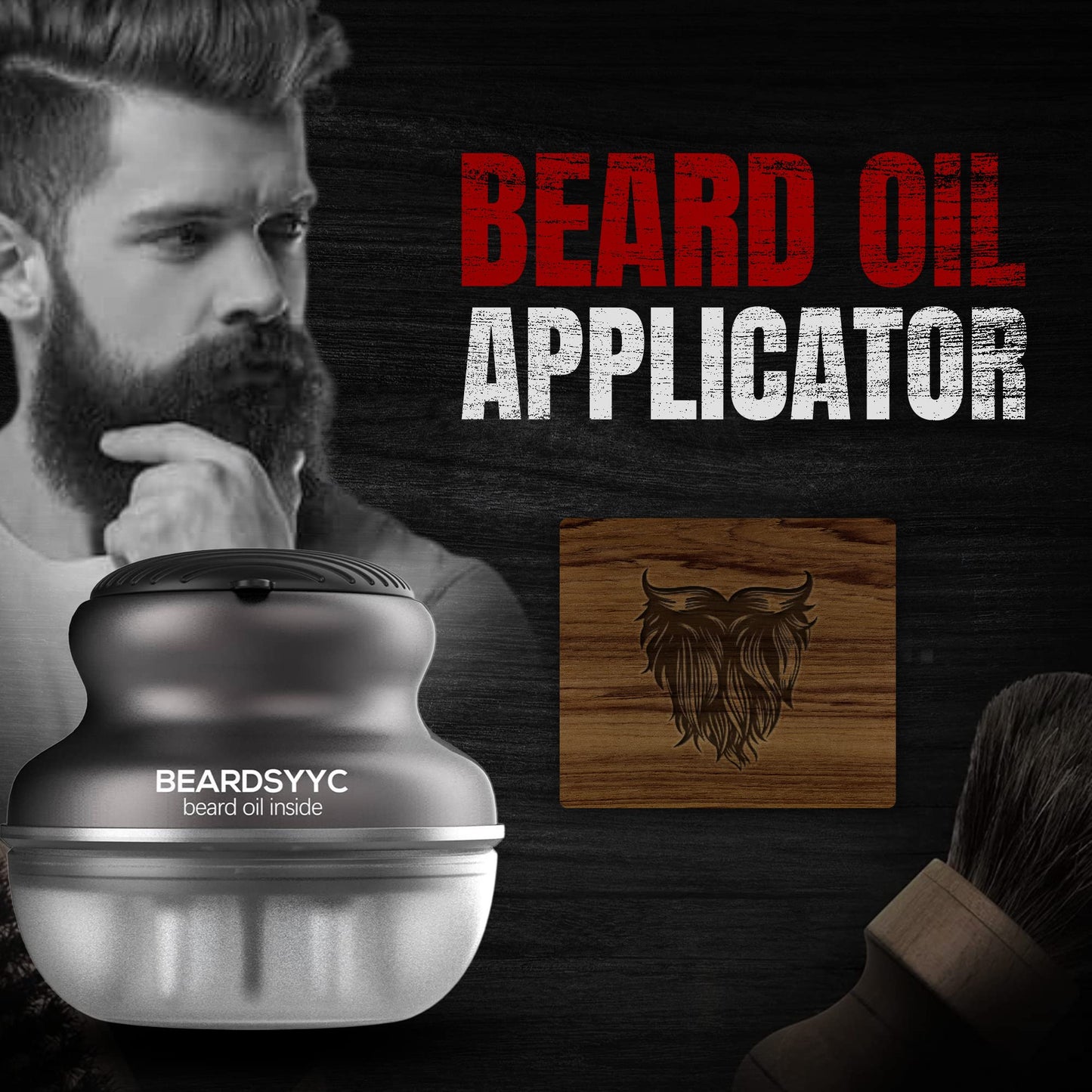 BEARDSYYC Beard Oil Applicator and Brush, Black, Beard Oil Dispenser/Releaser for all Beard Type, 1.0 Count