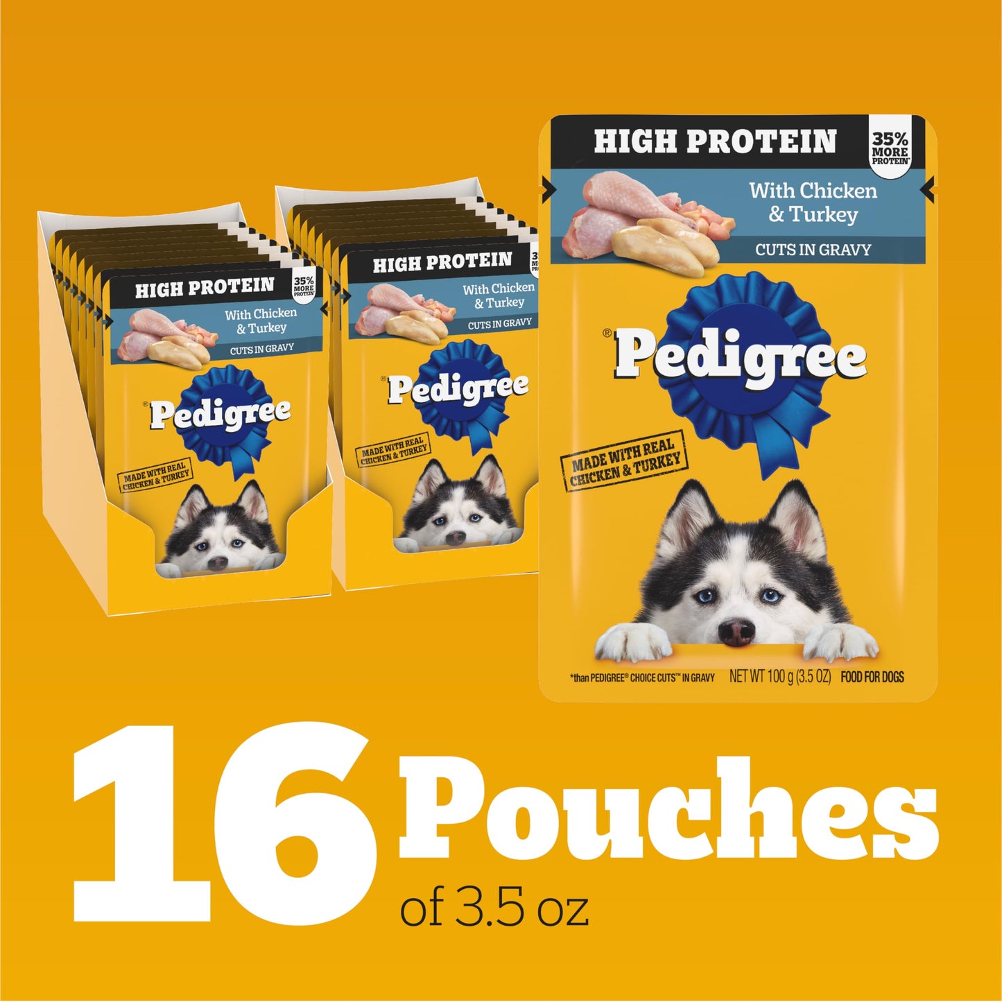 Pedigree High Protein Adult Soft Wet Dog Food Chicken & Turkey, 3.5 oz. Pouches, 16 Pack