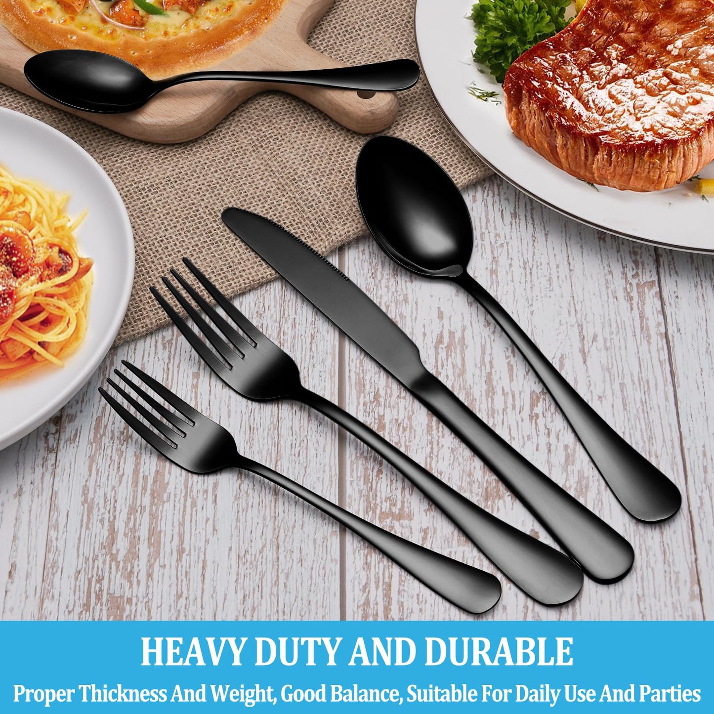 16 Piece Black Dinner Forks Set, Food-Grade Stainless Steel Silverware Forks, Cutlery Forks, Metal Forks for Home, Kitchen or Restaurant, Mirror Polished, Dishwasher Safe - 8 Inch