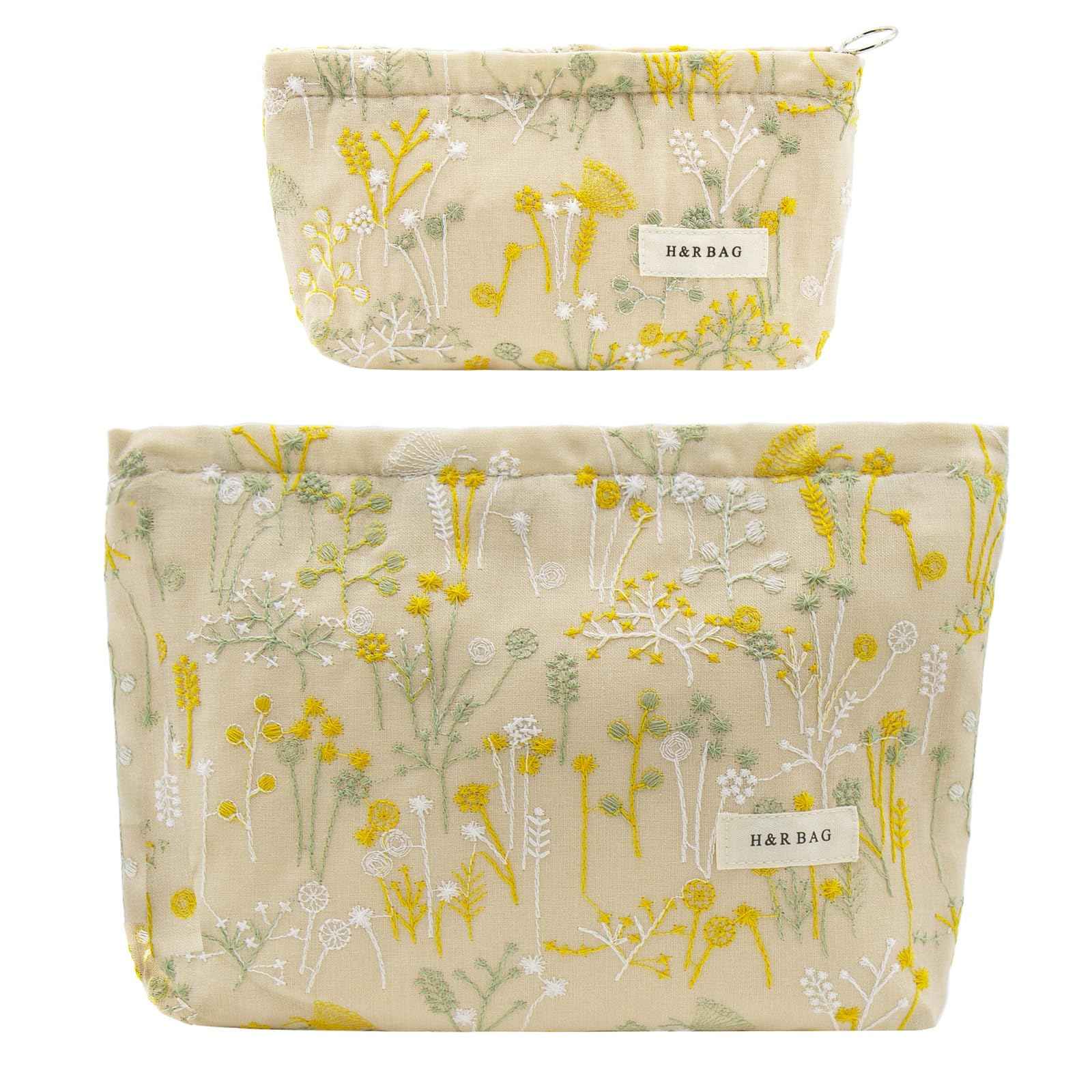 getgto 2 Pcs Makeup Bags, Large Cosmetic Bag Travel Toiletry Bag Organizer for Women, Embroidery Craft, Floral Makeup Bag Small Cosmetic Pouch Purse with Zipper Gifts for Girls Teen