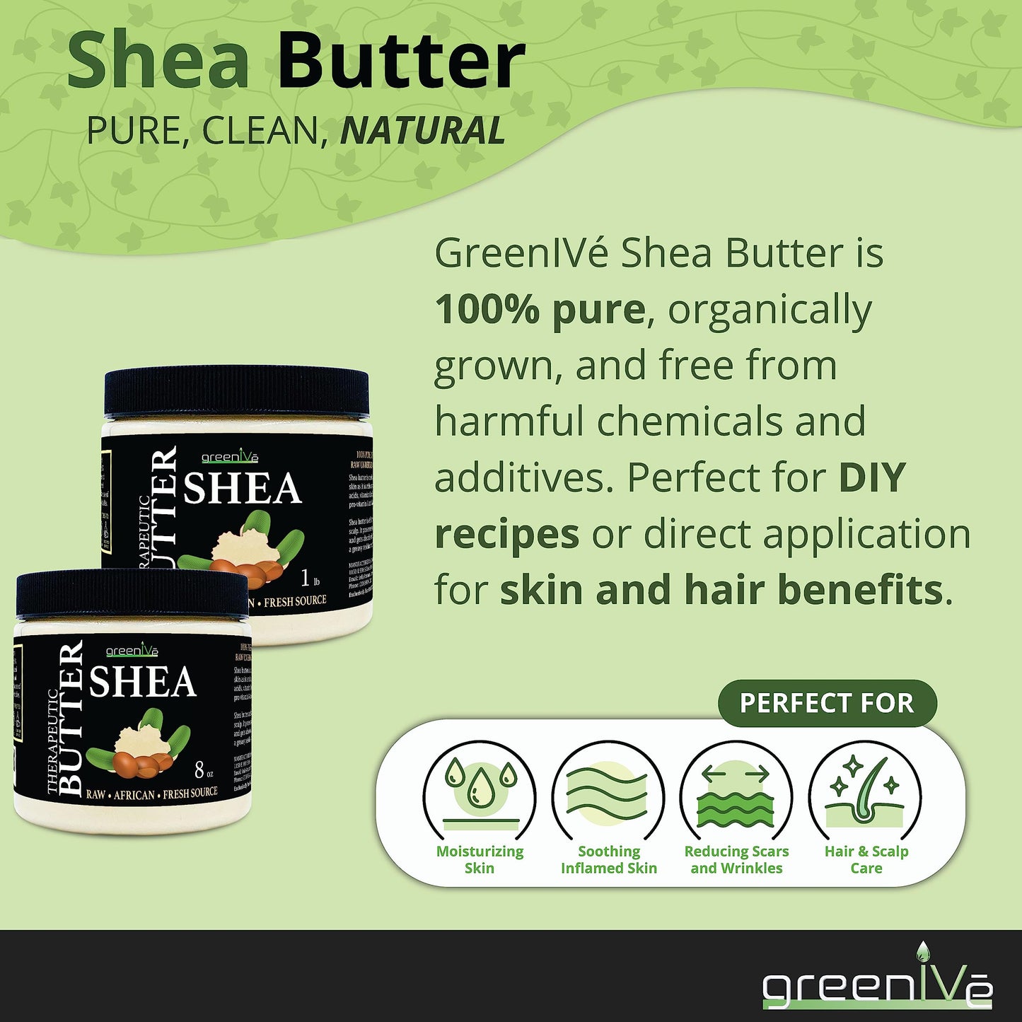 GreenIVe Shea Butter Raw 100% Pure Organiclly Grown Ivory Shea for Moisturizing or DIY Butters, Lotions, Soaps.