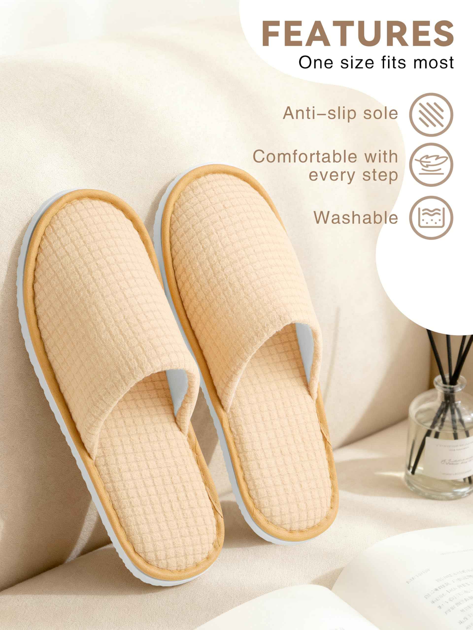 KUTTOR 12 Pairs Disposable Fleece Spa Slippers Closed-Toe Hotel House Guests Slippers Reusable Non-Slip for Shoeless Home Travel Spa Fits Men’s 10/Women’s 11