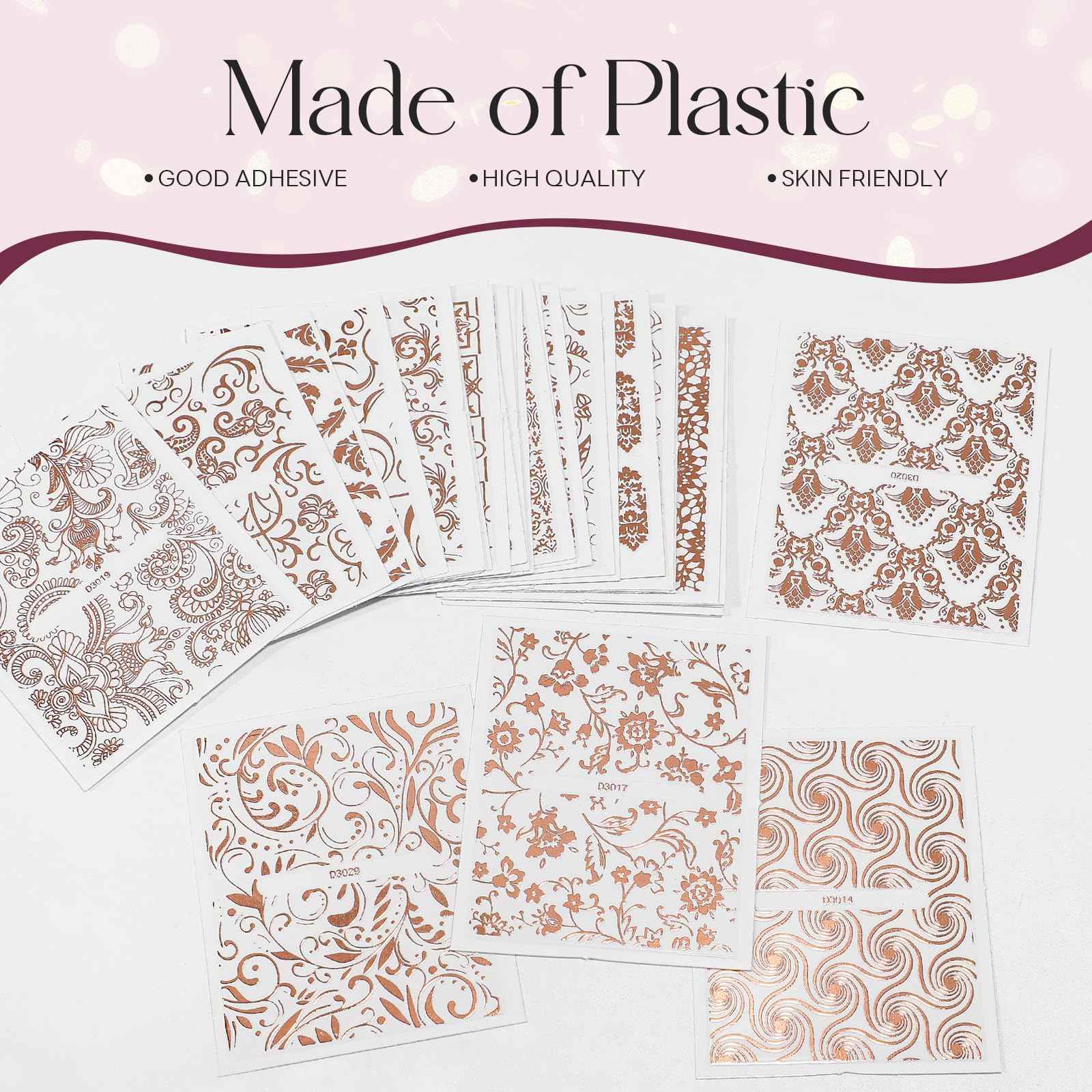 BTBT ARTCharms 30 Sheets Nail Stickers for Nail Art Rose Gold Noble Design Nail Charms Accessories 3D Self Adhesive Nail Decals for Women Girls DIY Nail Art Supplies