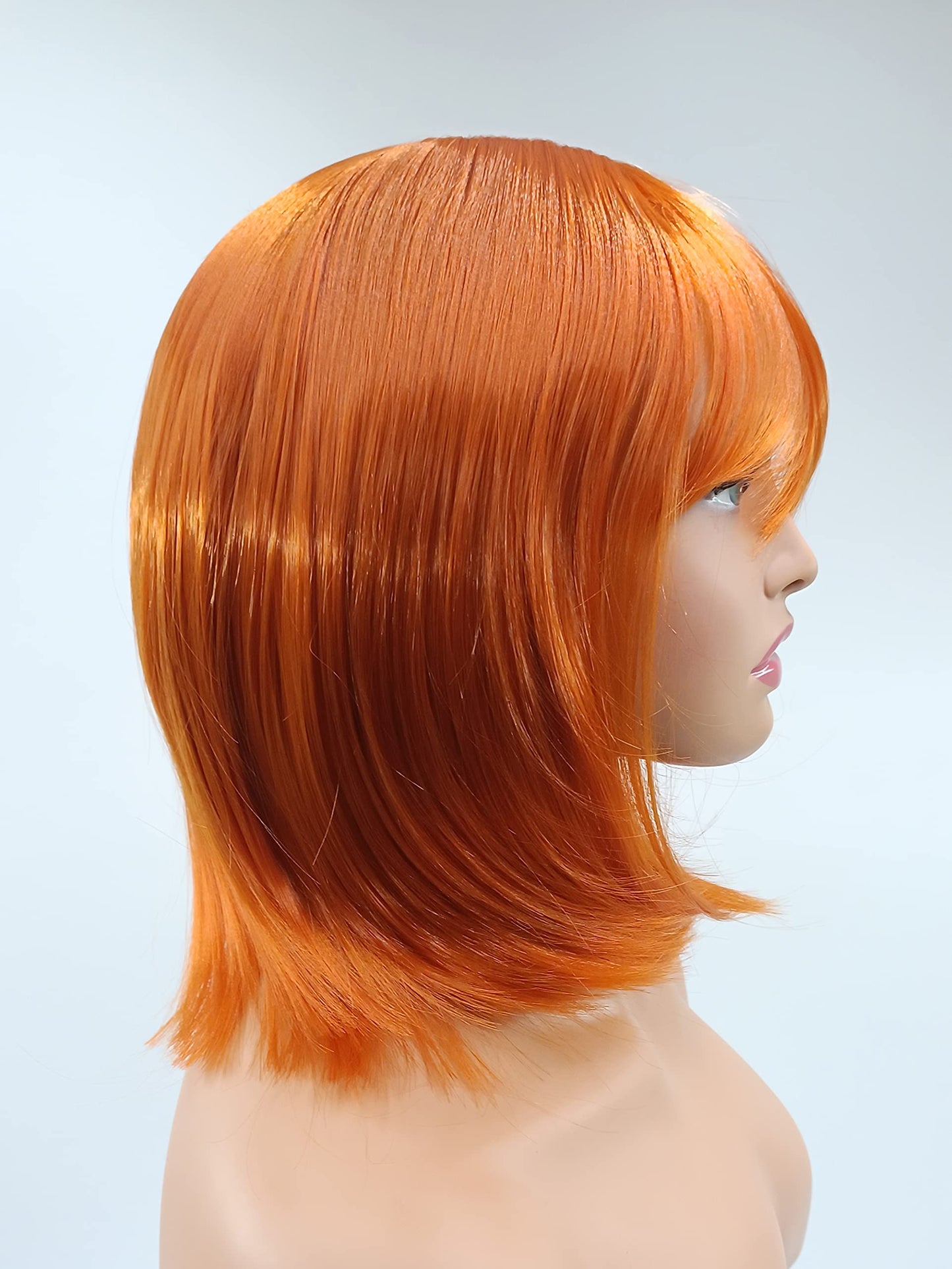 PORT&LOTUS Orange Wig Bob Wig Short Wig Ginger Wig Straight Wig with Bangs Wigs for White Women Cosplay Wig Synthetic Wig Heat Resistant Hair for Daily Party (Orange 14 inch)