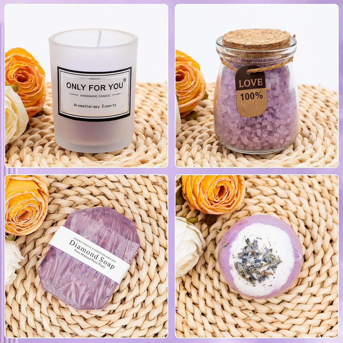 Spa Gift for Women, Bath and Body Works Gift Set ,Mother's Day Gifts and Milk Blossoms Self Care Package Gift or Women Christmas Birthday Mothers Day for Mom Relaxing (Purple)