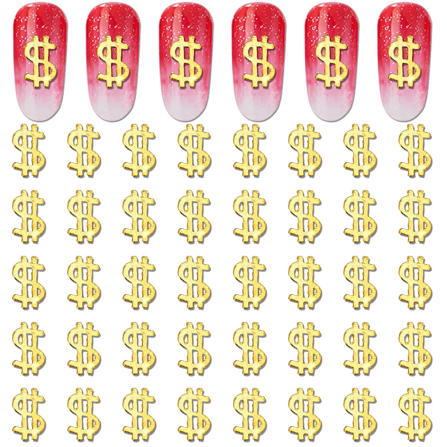 WOKOTO 100pcs 3D Gold Nail Charms For Nail Art 3D Usd Money Sign Nail Charms For Acrylic Nails 3D Nail Art Charms Dollar Sign Nail Jewels Nail Studs Gems For Nails Nail Art Decorations Crafts