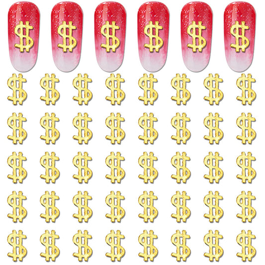 WOKOTO 100pcs 3D Gold Nail Charms For Nail Art 3D Usd Money Sign Nail Charms For Acrylic Nails 3D Nail Art Charms Dollar Sign Nail Jewels Nail Studs Gems For Nails Nail Art Decorations Crafts