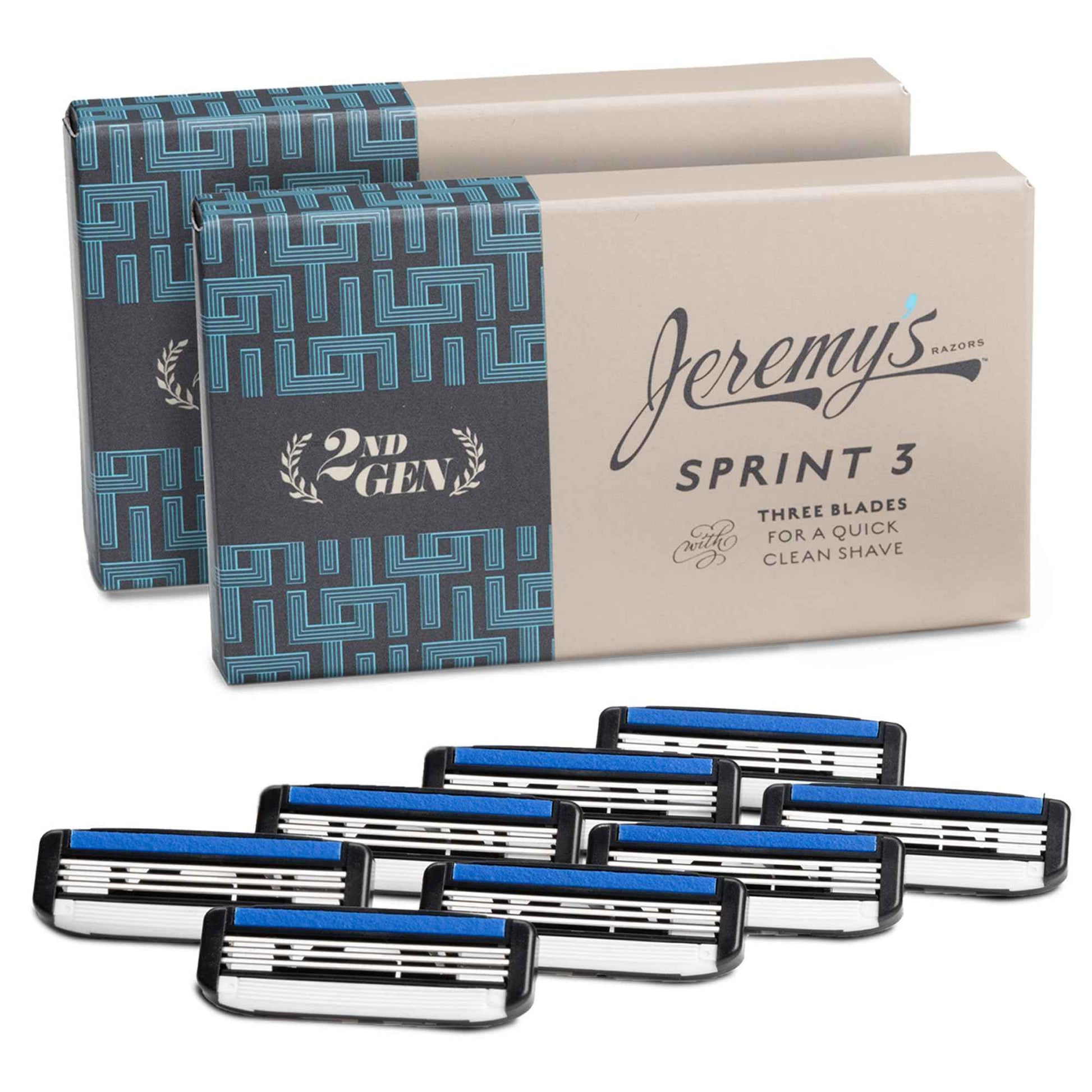 Jeremy's Razors for Men - Sprint 3 Razor Blade Refills - 8 Cartridges (Fits All 2nd Gen Jeremy's Razor Handles) - Stainless Steel, Lubricating Strip, Easy Rinse Design - Men's Shaving Blades Refill