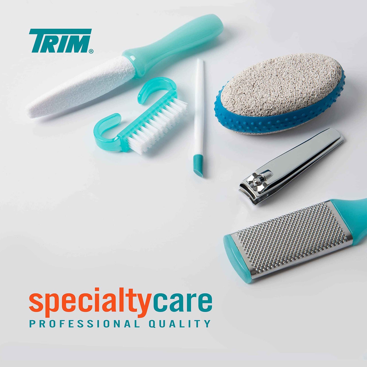 TRIM Pedicure Kit – Everything You Need to Care for Your Feet – Includes Toenail Clipper, Cuticle Pusher, Pumice Stone, Callus Remover, Contour Toe File, Nail Brush & Storage Pouch – 6 (Pack of 4)