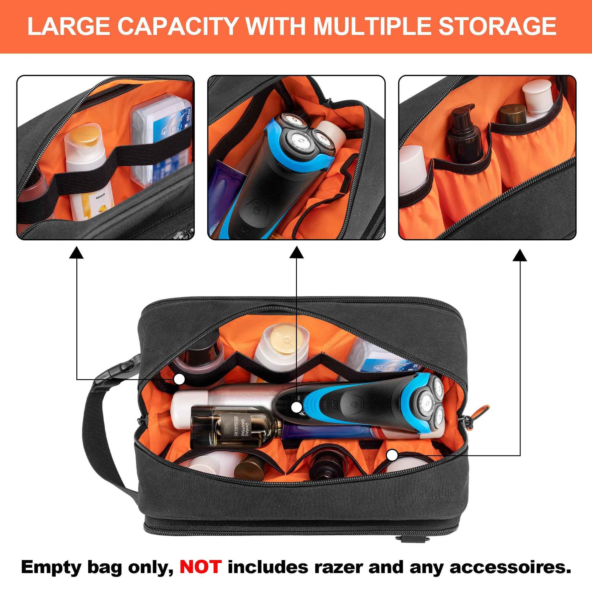 Prokva Tactical Toiletry Travel Bag for Men, Dopp Kit Shaving Organizer Case for Toiletries, Shower and Grooming Care Accessories, Black (Empty Bag Only, Patent Design)