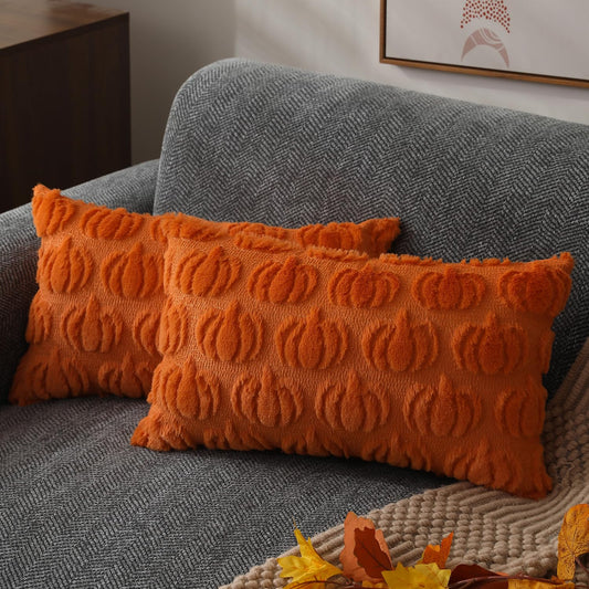 DFXSZ Fall Pillow Covers 12x20 Set of 2 Fall Decorations Autumn Orange Pumpkin Throw Pillow Cases Soft Plush Faux Fur Wool Couch Cushion Case for Chair Sofa Bedroom Living Room Home Decor PTK02C12