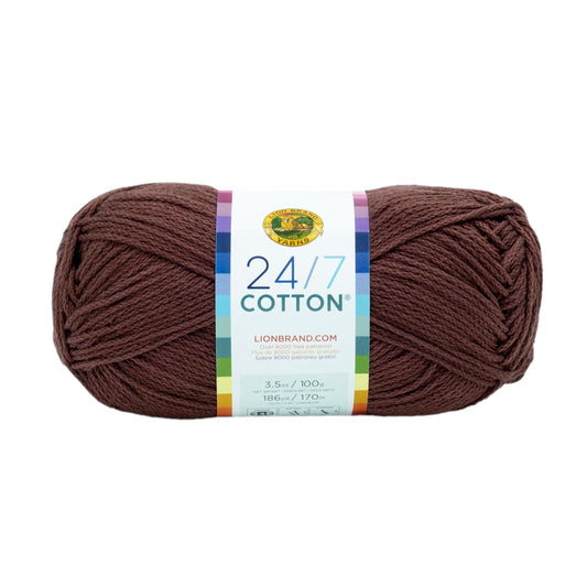 Lion Brand 24/7 Cotton Yarn, Lightweight Yarn for Knitting, Crocheting, and Crafts, Coffee Beans, 1 Pack