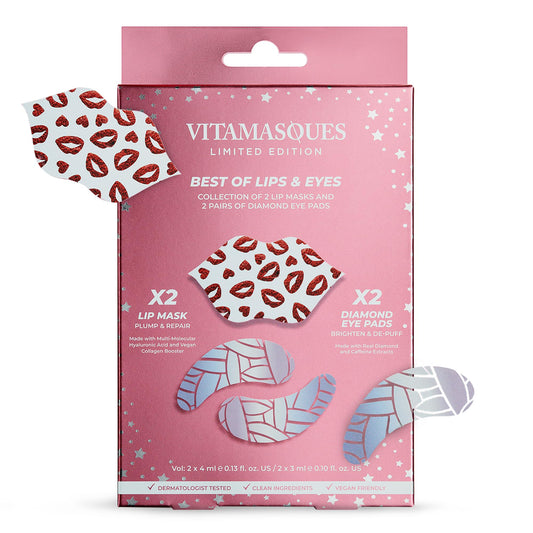 Vitamasques Under Eye Patches & Lip Mask Sheets, Best of Eyes & Lips Set - Eye Patches for Puffy Eyes - Under Eye Masks for Dark Circles and Puffiness - Mothers Day Gifts for Mom, Gift for Wife