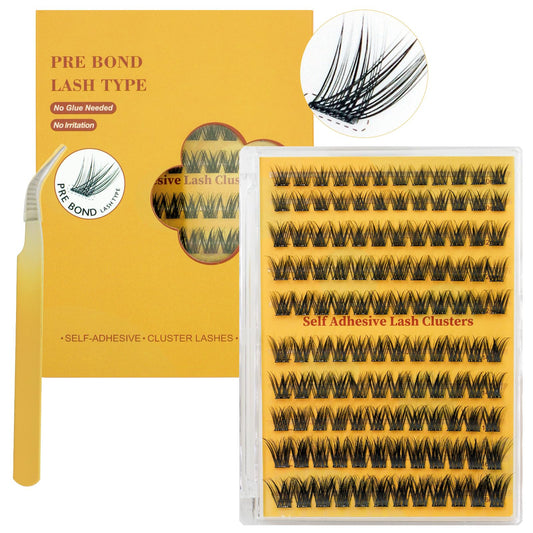 120Pcs Self Adhesive Eyelashes Natural Look, No Glue Needed Lash Clusters, Reusable Lashes Self Adhesive for Beginners, DIY Lash Extensions for Home Use, with Eyelash Clusters Tweezer