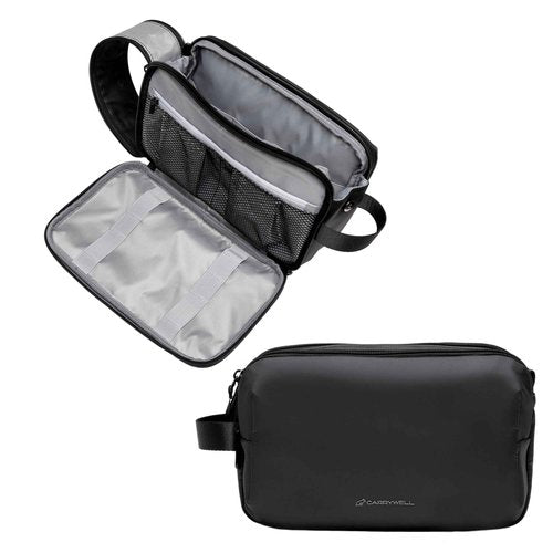 (Not Made In China) Toiletry Travel Bag For Men, Shaving Kit, Waterproof Organizer and Dopp Kit, Interior Compartments and Pockets For Toiletries and Accessories (Black)