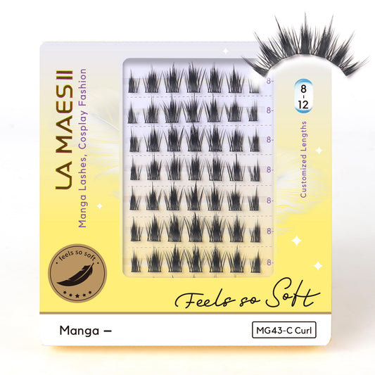 LA MAESII Manga Lash clusters, Cluster Lashes with Spikes Anime Lashes, Individual Lashes Natural Look Eyelashes Manhua lashes Soft & Thin Band 56pcs 8-12mm (Manga-C)