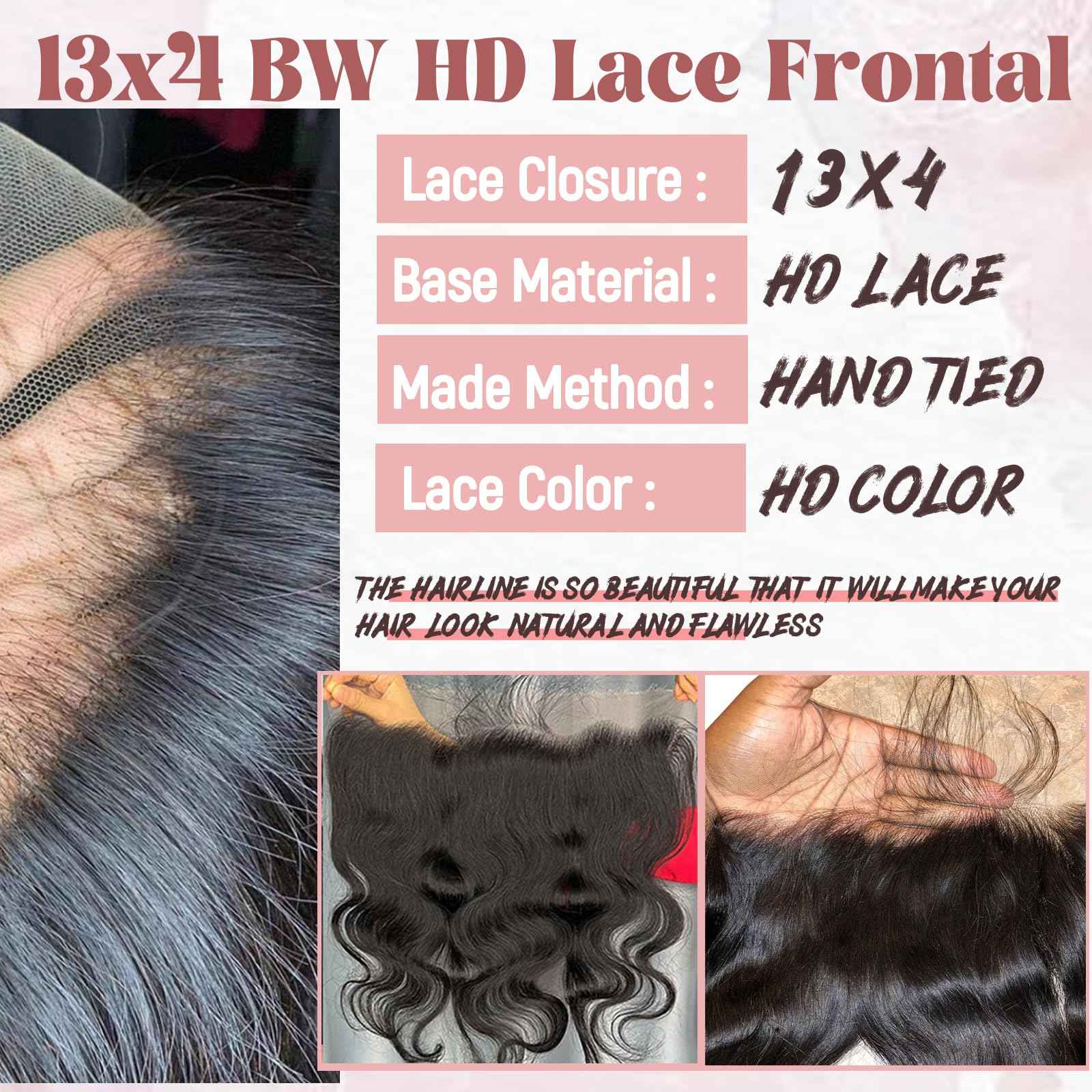 Body Wave Transparent Lace Frontal Closure Human Hair,Ear to Ear 13x4 Transparent HD Lace Front Closures 100% Brazilian Virgin Hair Free Part Pre Plucked with Baby Hair Natural Hairline 150% Density