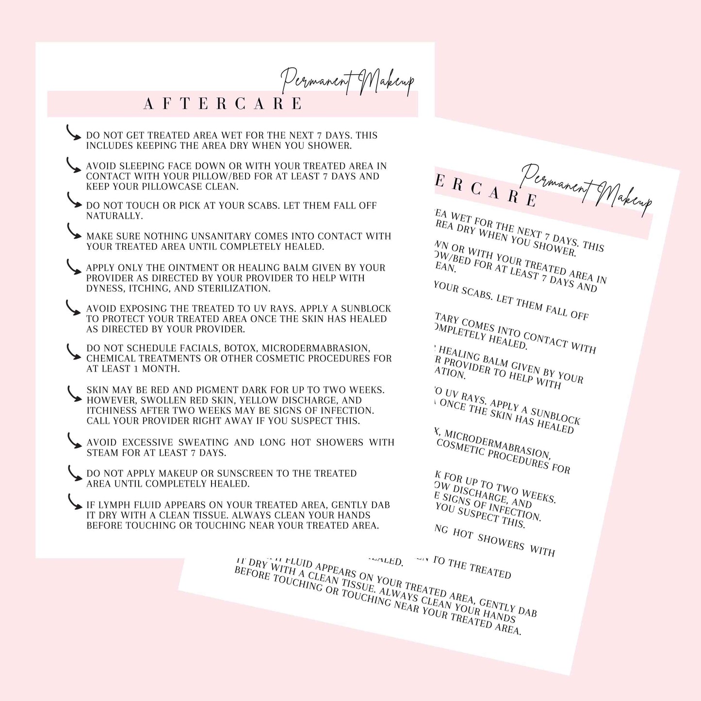Permanent Makeup Intake, Consent, and Aftercare Form | 75 Pack | 8.5 x 11" A1 Forms | Clients Signature | for Providers Using Permanent Makeup Pigment for PMU | White and Pink Design