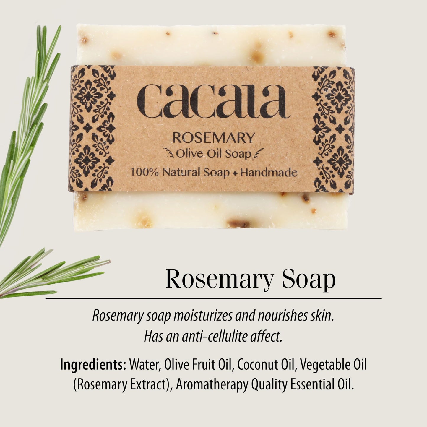 Cacala 100% Natural Organic Olive Oil Soap Unisex Soap Bar - Skin and Body Nourishing - Organic Gift Idea - Handmade in Turkey (Rosemary, Pack of 2)