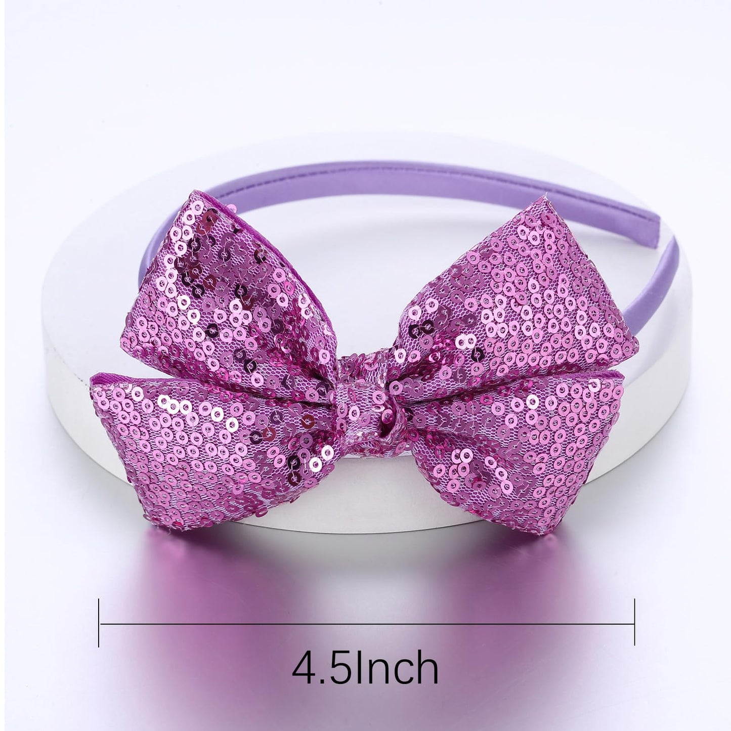 Kiszu Sparkly Sequin Hair Bow Headband for Girls, Kids, and Toddlers - Fashion Cute Boutique Style Hair Accessory - 3 Piece (Blue,Light Purple,Hot Pink)