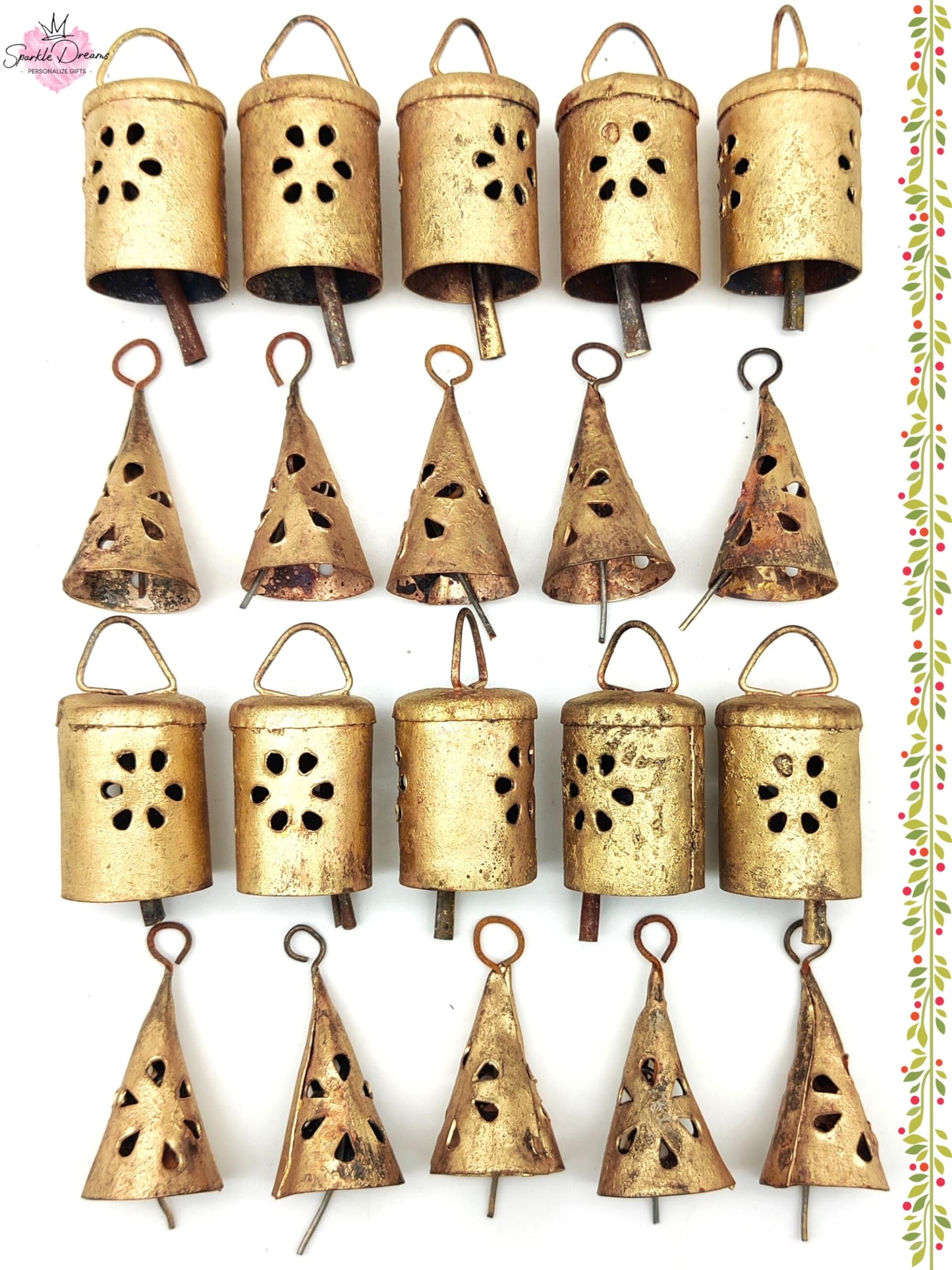 Sparkle Dreams 20 Pieces Shabby Chic Rustic Style Bells Metal Small Cow Bells for Crafts Christmas Tree Jingle Hanging Harmony Bells (Cutting)