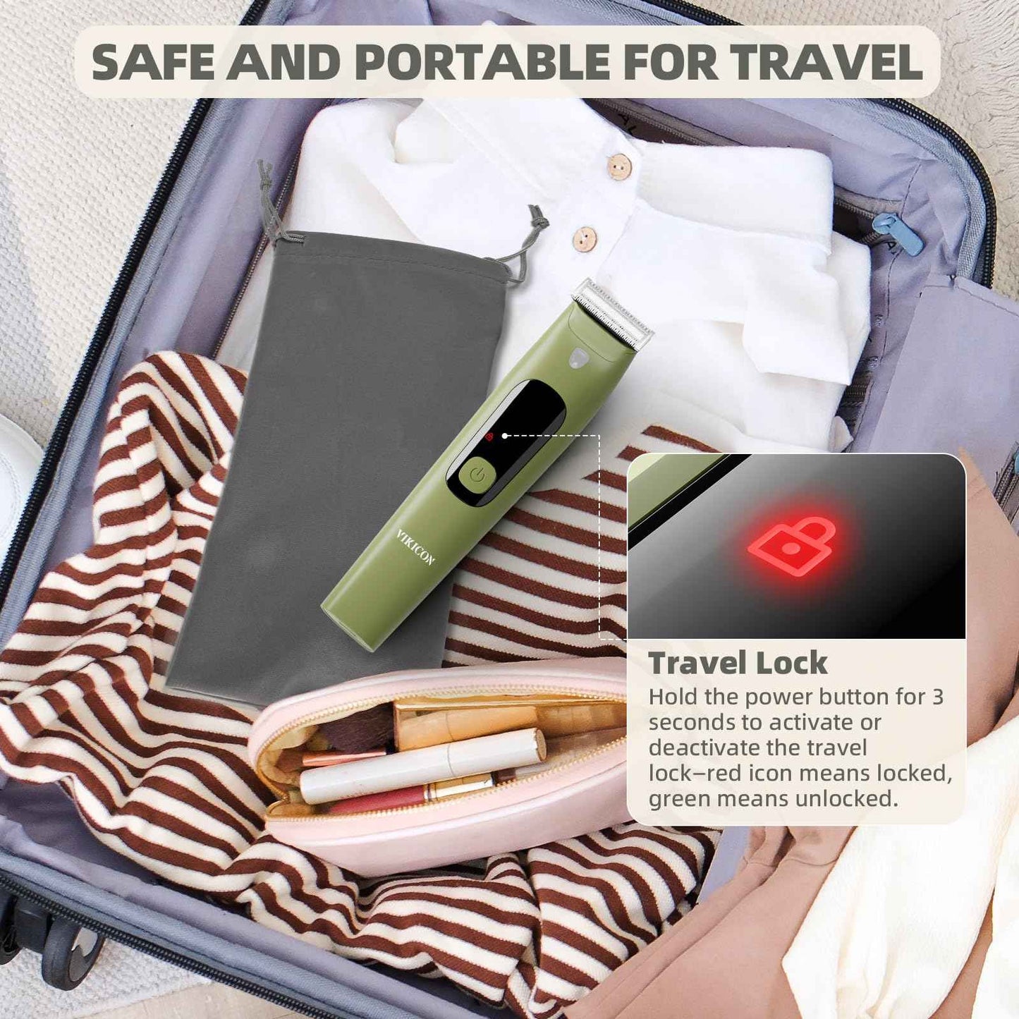 VIKICON Body Hair Trimmer for Men & Women: Safety Electric Razor for Pubic, Legs, Chest, Face w/Dual-Sided Single Blade & 5 Guide Combs, Waterproof Smooth Intimate Shaver, 150min Long Battery Life