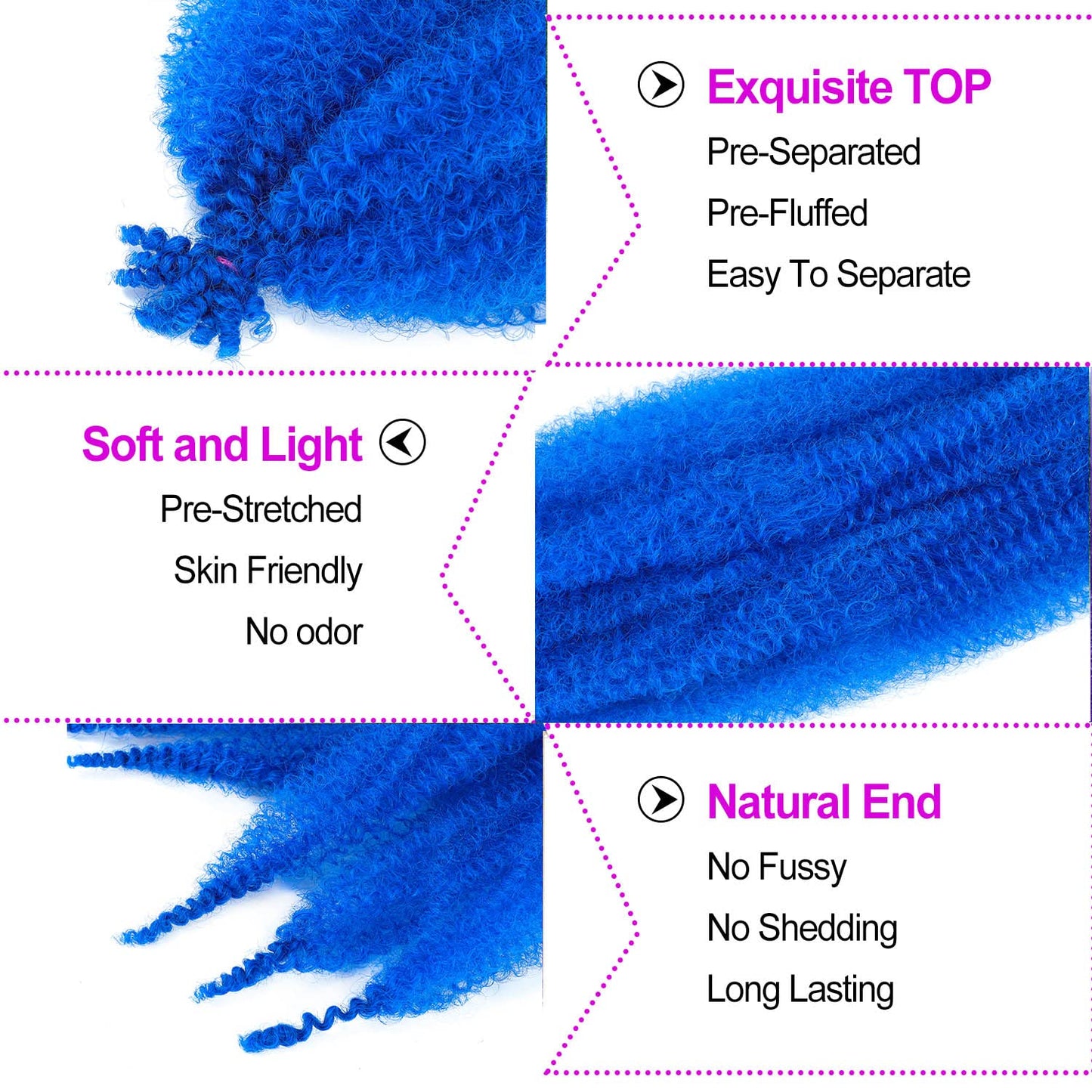 KEPBEAY Afro Twist Hair 12inch Afro Twist Crochet Braiding Hair (12 Inch (Pack of 3), Blue#) …