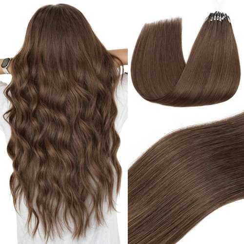 Elailite K Tip Hair Extensions Human Hair Real Remy Hair Dark Brown 14 Inch U Tip Ktip Utip Keratin Bond Hot Fusion Pre Bonded Hair Extensions for Women 50G 50Strands