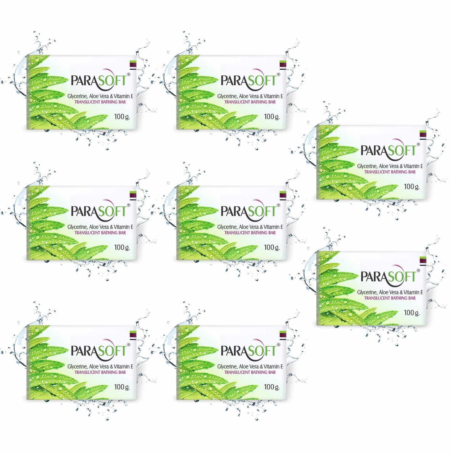 Parasoft Moisturising, Cleansing Body Soap with the Goodness of Aloe Vera, Glycerine & Vitamin E For Dry Skin, Nourishing Daily Bathing Bar For Sensitive Skin -100 gm (Pack of 8)