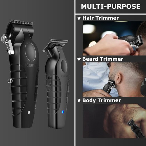 KEMEI Professional Hair Clipper and Hair Trimmer for Men, Cord/Cordless Hair Cutting Kits, Zero Gapped Beard Trimmers, T Blade Barber Clippers with USB Rechargeable, KM-2299, KM-2296