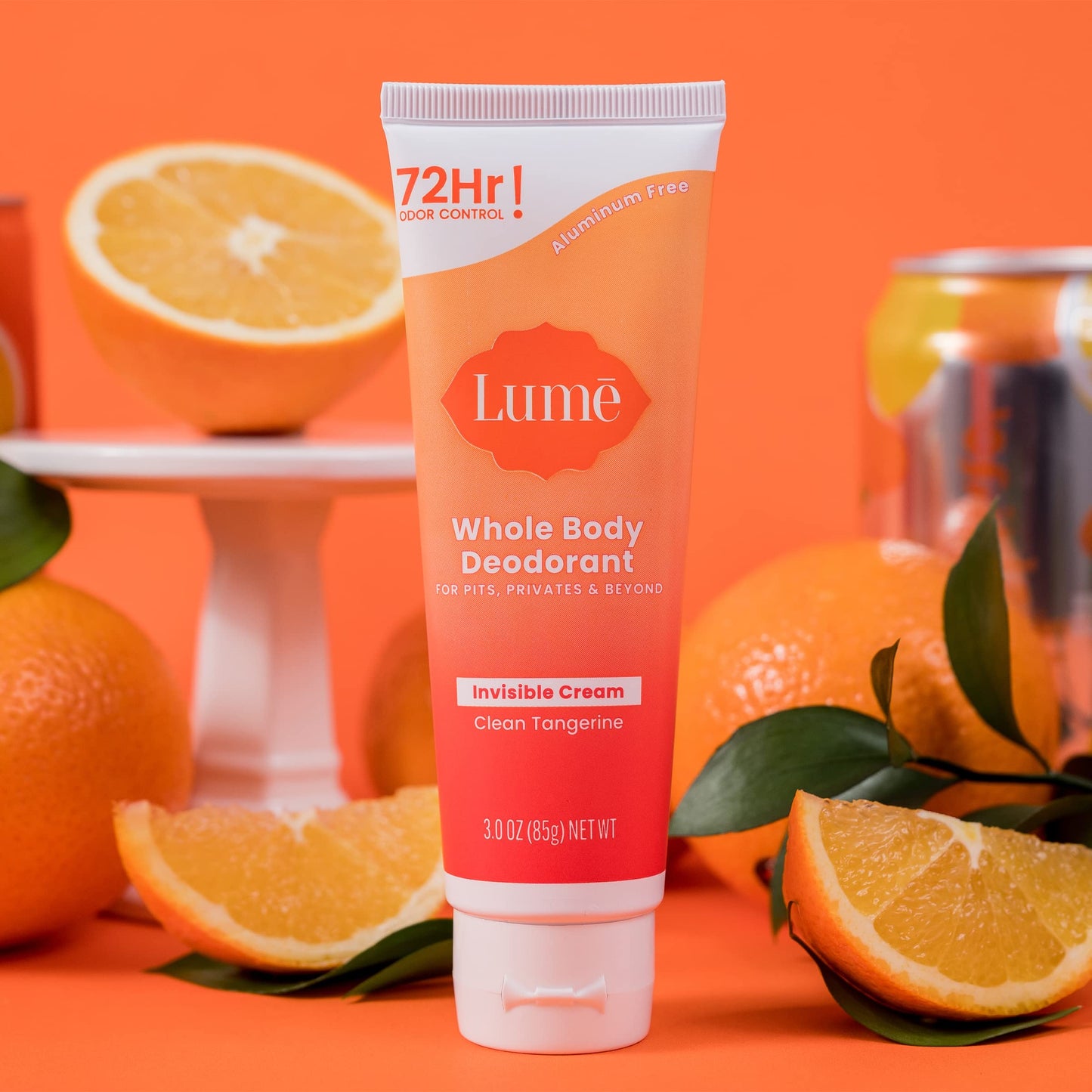 Lume Whole Body Deodorant - Invisible Cream Tube - 72 Hour Odor Control - Aluminum Free, Baking Soda Free, Skin Safe - 3.0 ounce (Clean Tangerine)